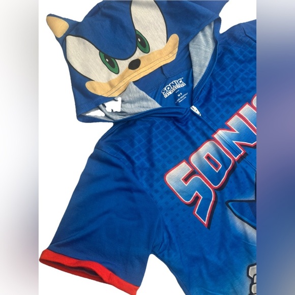 Boys Sonic the Hedgehog One Piece Pajamas Hoodie Suit Costume Kids Size - Picture 7 of 10